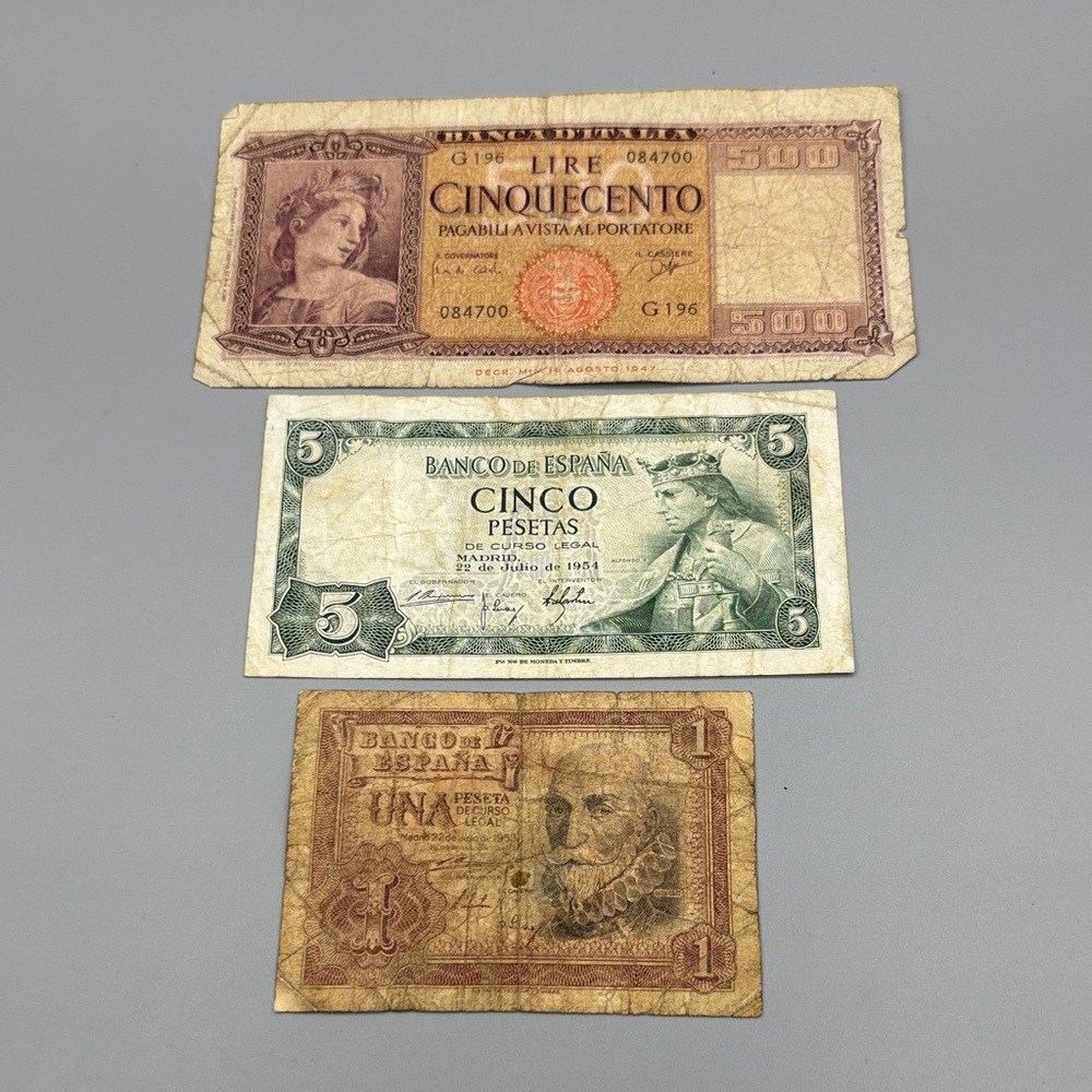 Vintage European Banknote Trio - Spain and Italy
